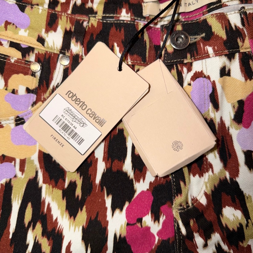 NWT Roberto Cavalli Ikat Leopard Floral Print Jeans IT 48 / US 12 COA  Italy - Picture 13 of 16